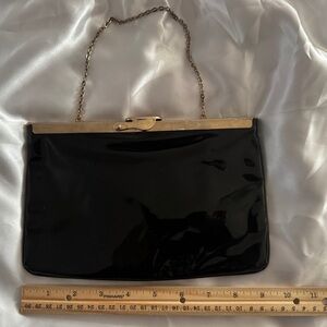 Etra Black Patent Chain-Handle Evening Clutch